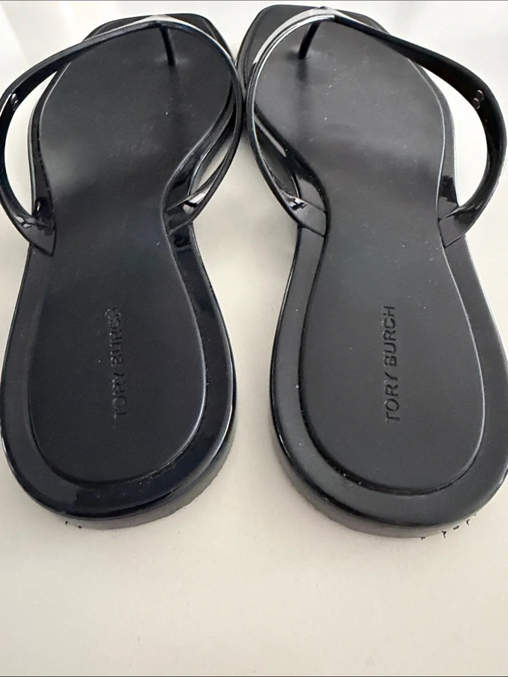 Tory Burch Black Square-Toe Thong Sandals with Subtle Gold Emblem - Picture 7 of 7